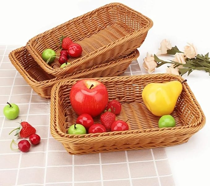 Heavy Rectangle Shaped Polyrattan Basket with Metal Wire 32x24x8cm - Walnut Brown — view 3