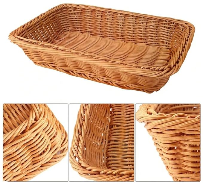 Heavy Rectangle Shaped Polyrattan Basket with Metal Wire 32x24x8cm - Walnut Brown — view 4