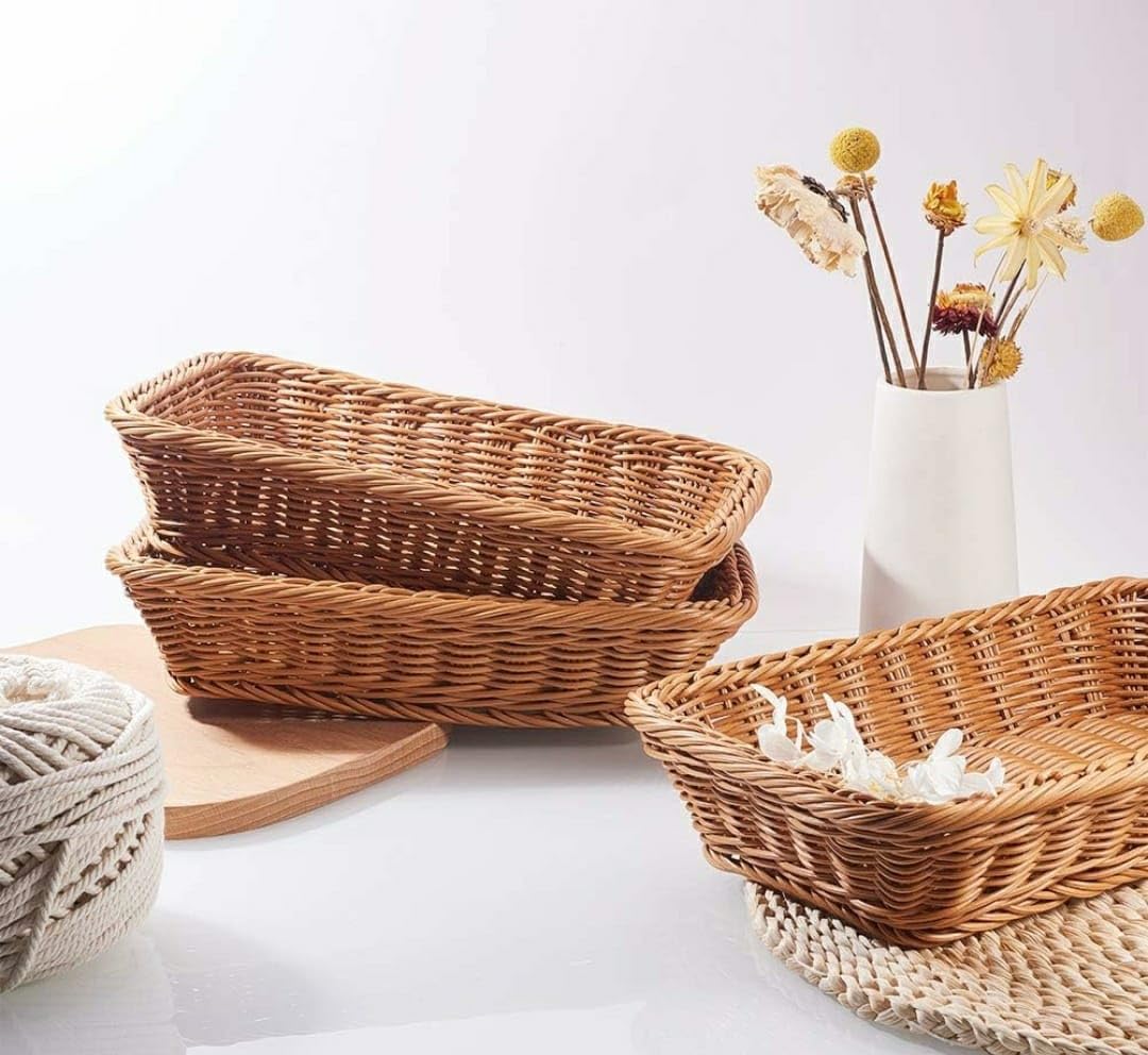 Heavy Rectangle Shaped Polyrattan Basket with Metal Wire 32x24x8cm - Walnut Brown — view 6