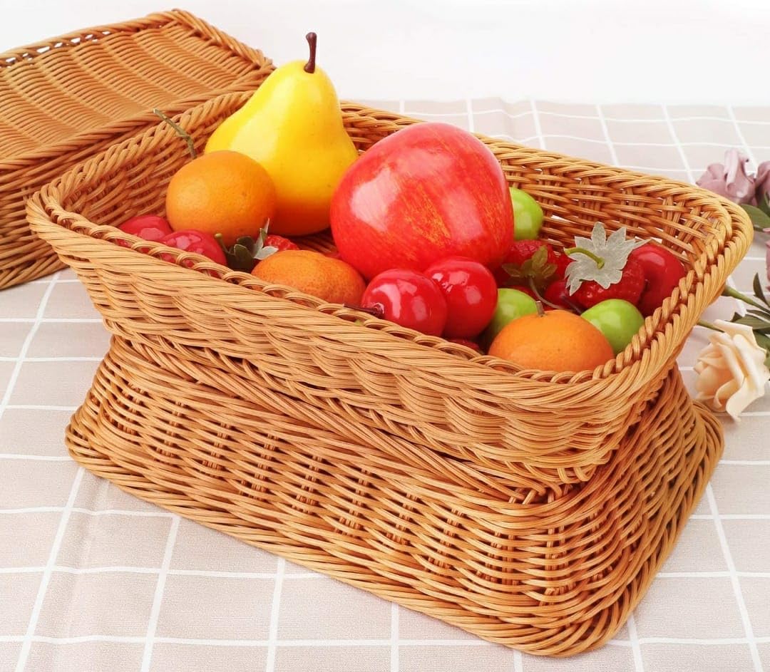 Heavy Rectangle Shaped Polyrattan Basket with Metal Wire 32x24x8cm - Walnut Brown — view 7