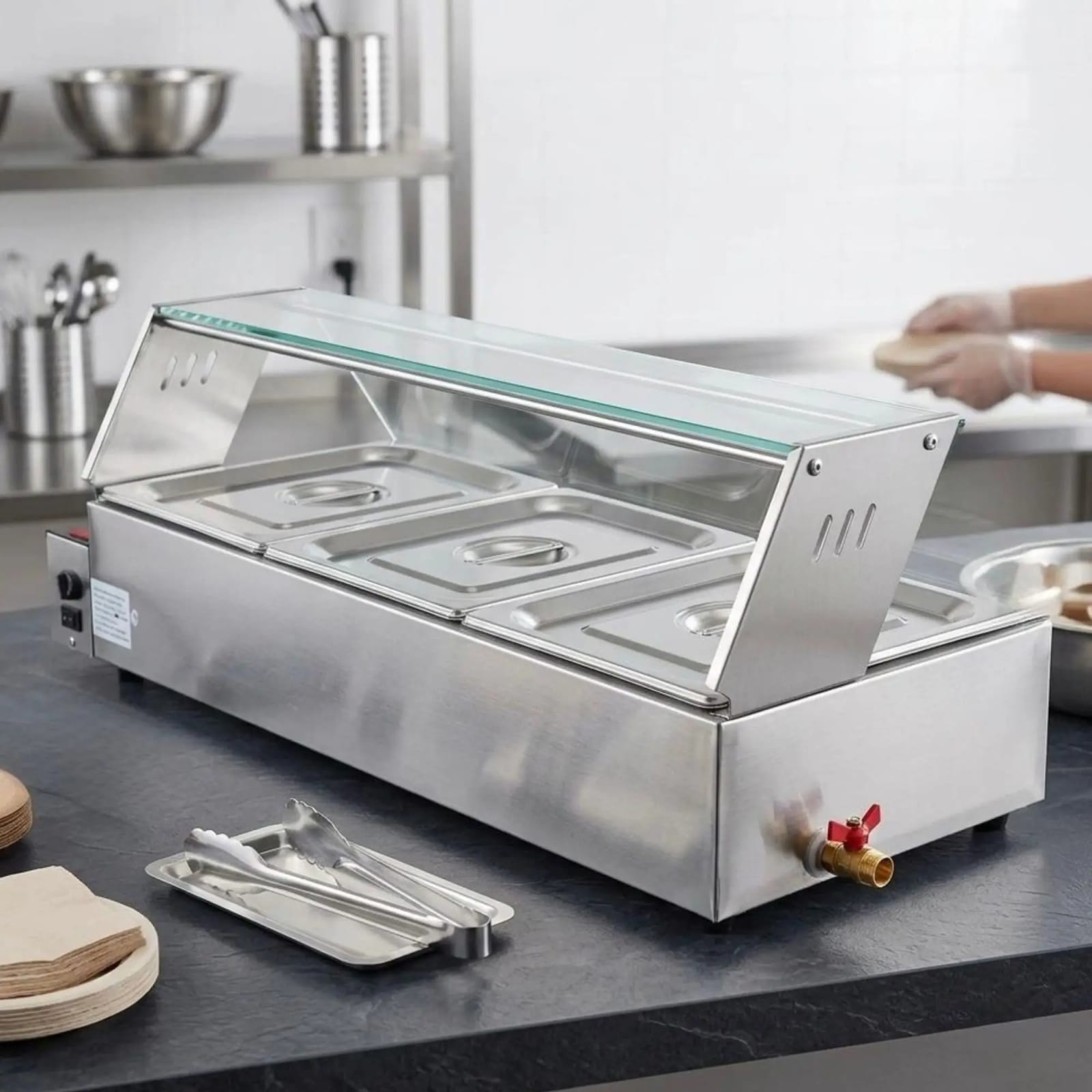 Electric Bain Marie with Glass - 3 Compartments (3 GN Pans of 1/2 150mm ~ 8.5L/Pan) — view 4