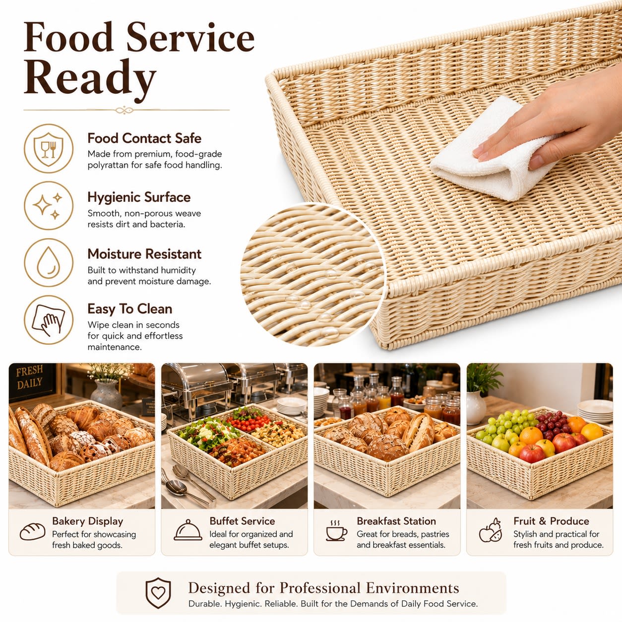 Heavy Rectangle Shaped Polyrattan Basket (1/1 Full Size) & Metal Wire - 53x32x8cm — view 3