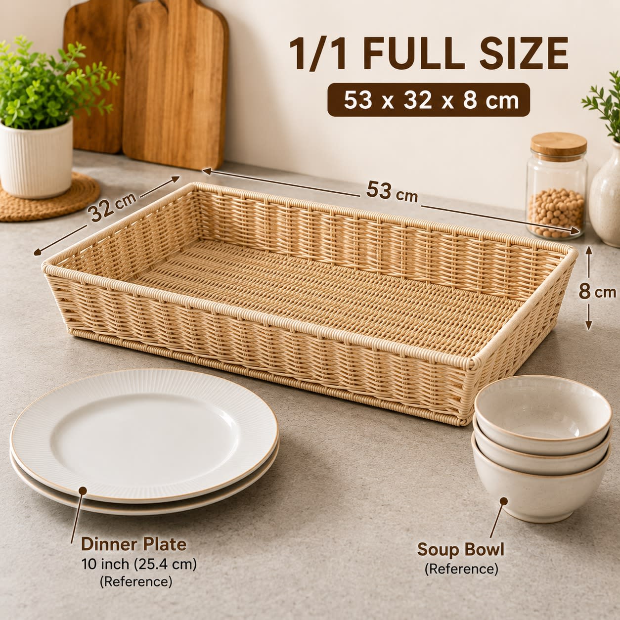 Heavy Rectangle Shaped Polyrattan Basket (1/1 Full Size) & Metal Wire - 53x32x8cm — view 9