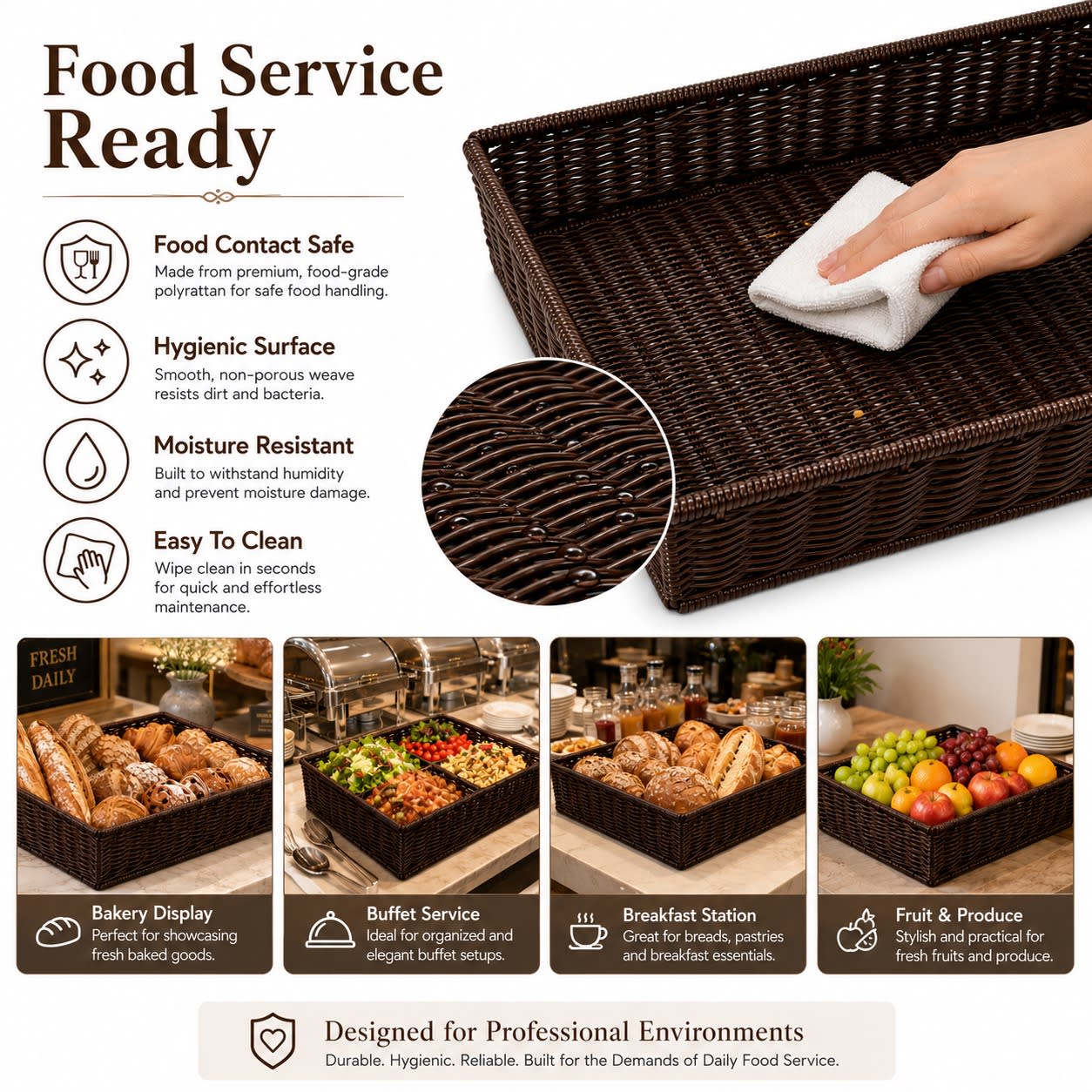 Heavy Rectangle Shaped Polyrattan Basket (1/1 Full Size) & Metal Wire - 53x32x8cm — view 2