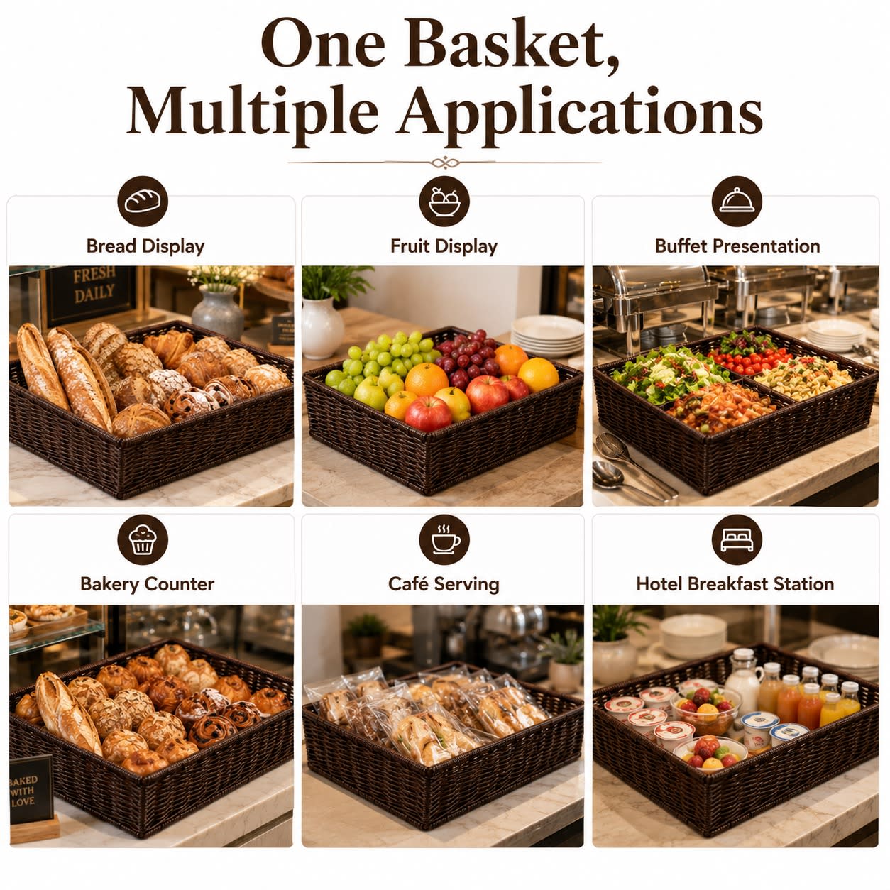 Heavy Rectangle Shaped Polyrattan Basket (1/1 Full Size) & Metal Wire - 53x32x8cm — view 3