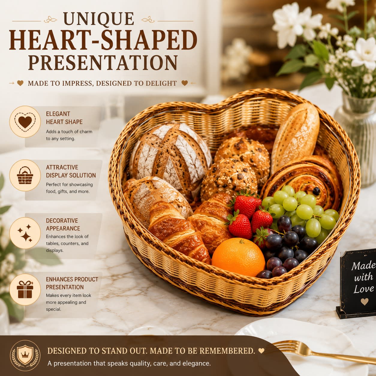 Heavy Heart Shaped Polyrattan Basket with Metal Wire - 30x27x10cm — view 4
