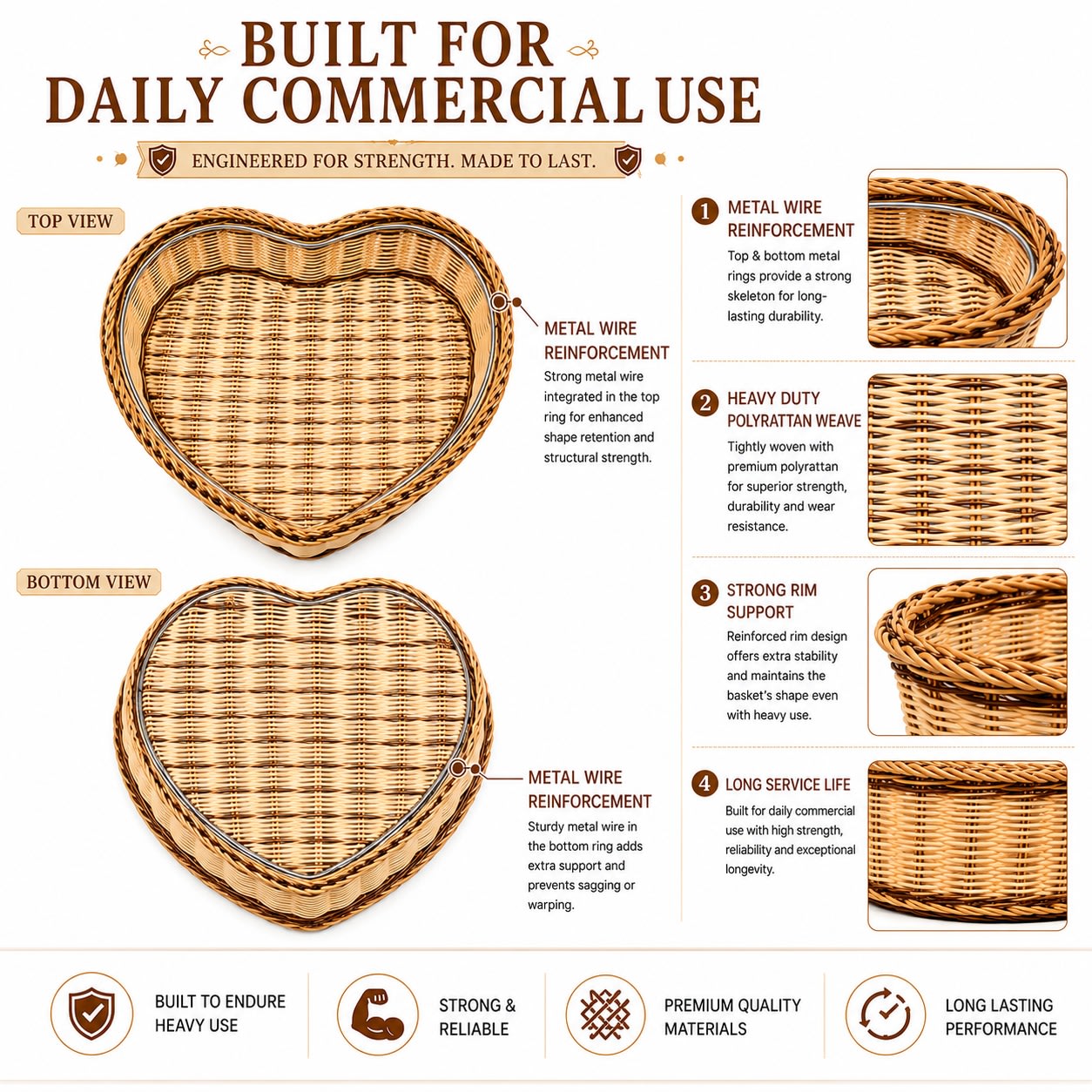 Heavy Heart Shaped Polyrattan Basket with Metal Wire - 30x27x10cm — view 8