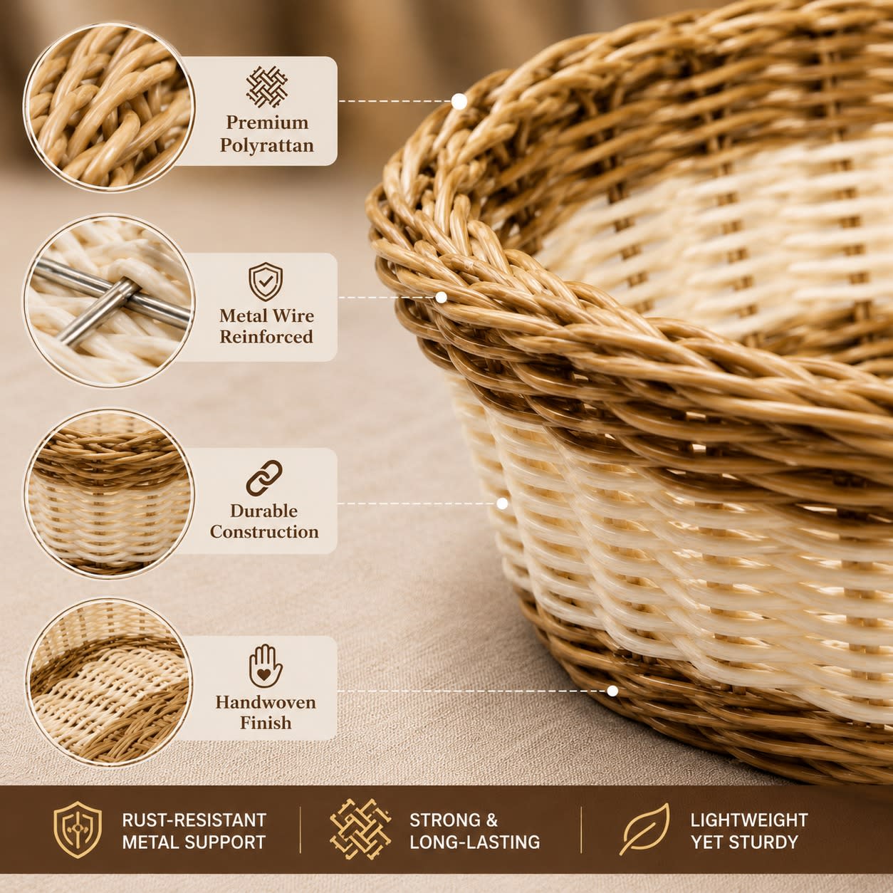 Heavy Boat Shaped Polyrattan Basket with Metal Wire - Big — view 4