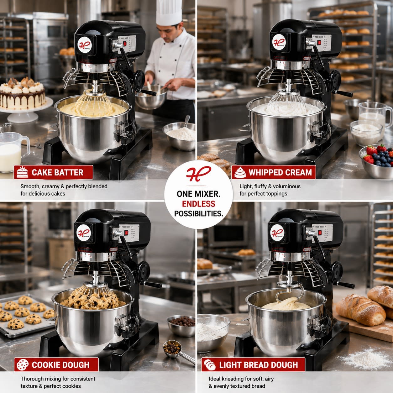 Electric Planetary Mixer with 3 Whisk Attachments & Safety Guard - Black Body | Gear Model — view 6