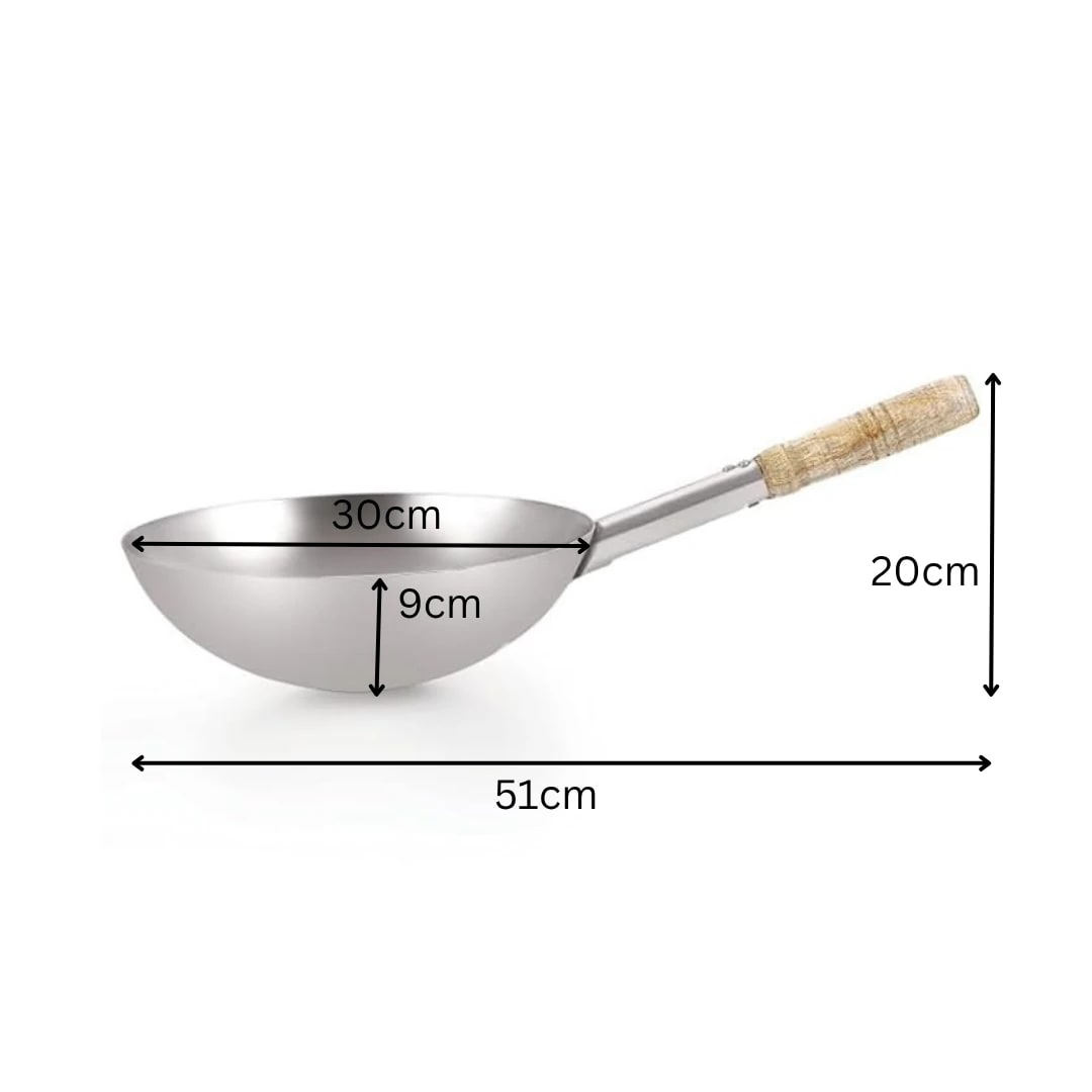 Wooden Handle SS Wok — view 2