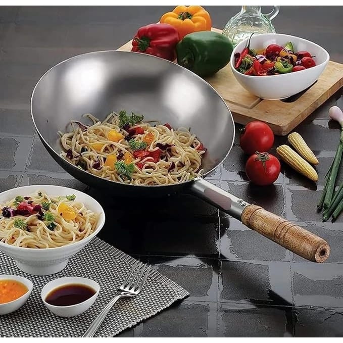 Wooden Handle SS Wok — view 3