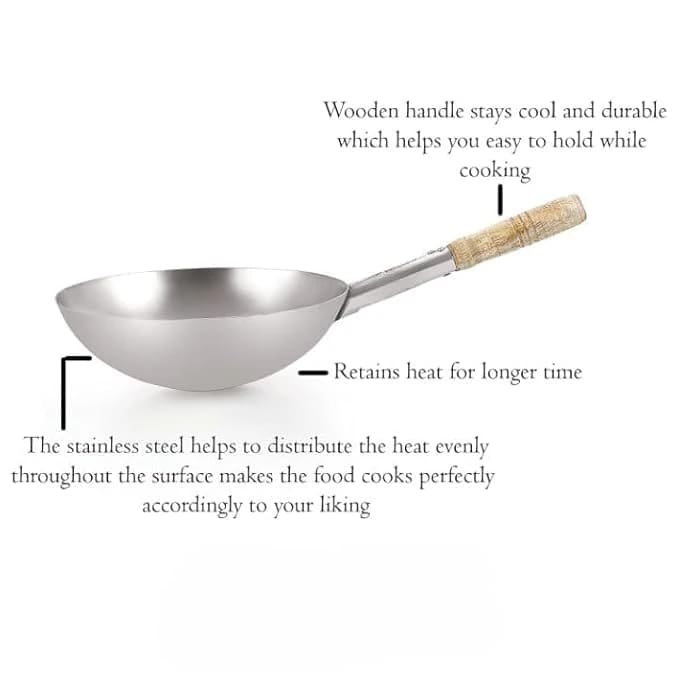 Wooden Handle SS Wok — view 6