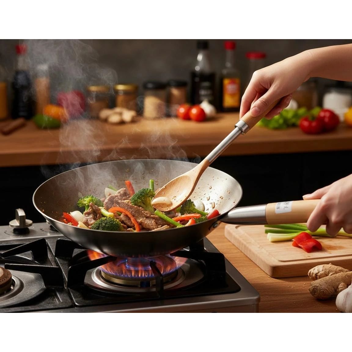 Wooden Handle MS Wok — view 3