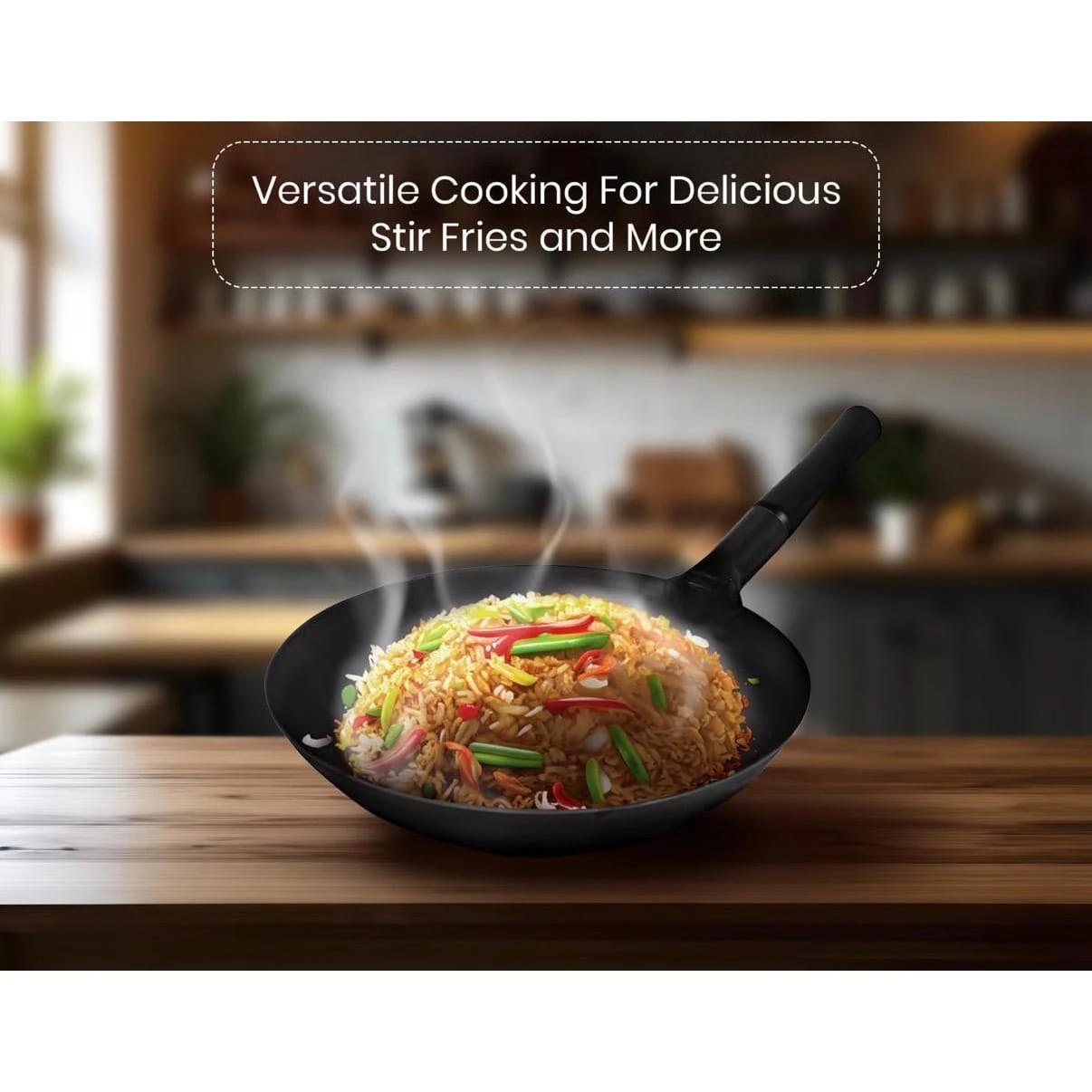 Black Handle Metal Wok witth Ultra Heavy Rubber Grip — view 5