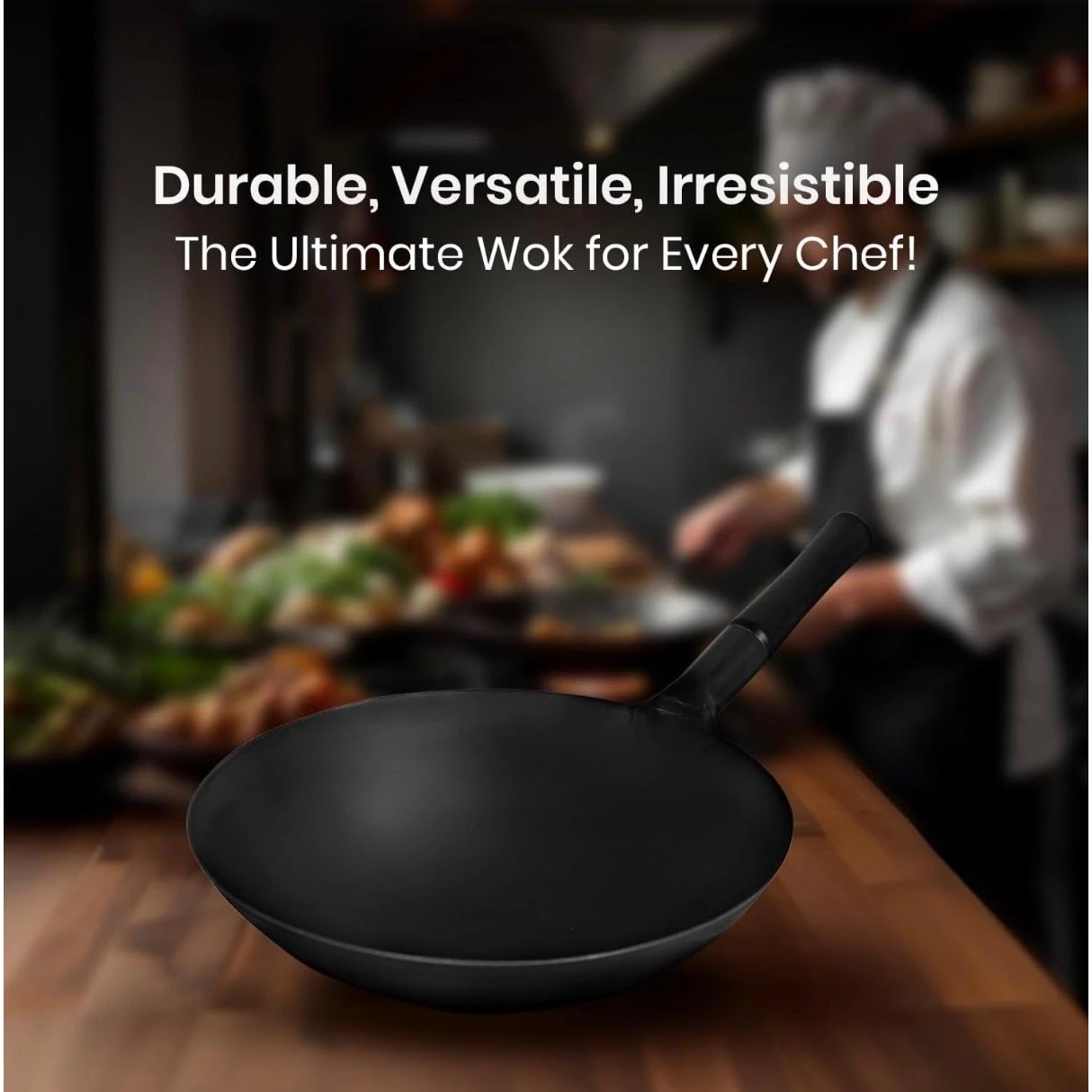 Black Handle Metal Wok witth Ultra Heavy Rubber Grip — view 6
