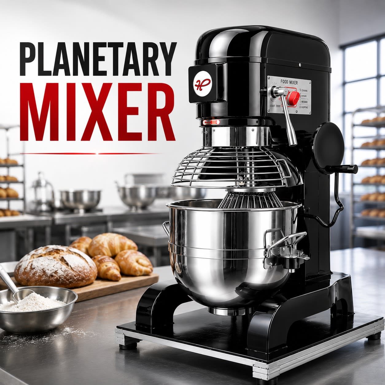 Electric Planetary Mixer with 3 Whisk Attachments & Safety Guard - Black Body | Belt Model — view 2