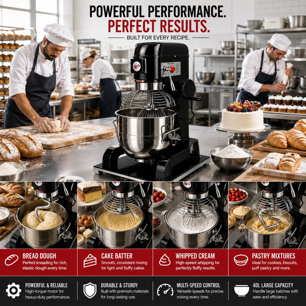Electric Planetary Mixer with 3 Whisk Attachments & Safety Guard - Black Body | Belt Model — view 5