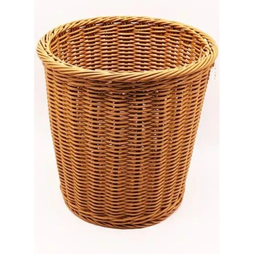 Heavy Cylindrical Shaped Poyrattan Basket with Metal Wire 14x16cm - Walnut Brown