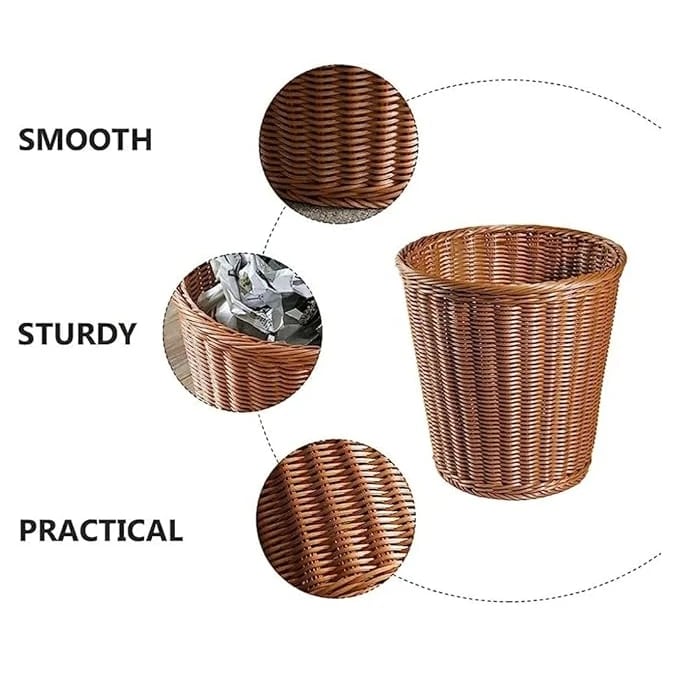 Heavy Cylindrical Shaped Polyrattan Basket with Metal Wire 14x16cm - Walnut Brown — view 5