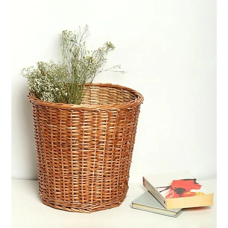 Heavy Cylindrical Shaped Polyrattan Basket with Metal Wire 14x16cm - Walnut Brown — view 6