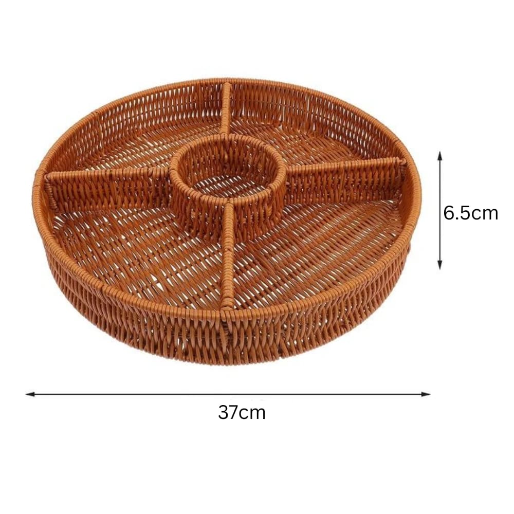 AD3 Heavy Round Shaped Polyrattan Basket with 5 Compartments & Metal Wire 37x6.5cm - Walnut Brown — view 2