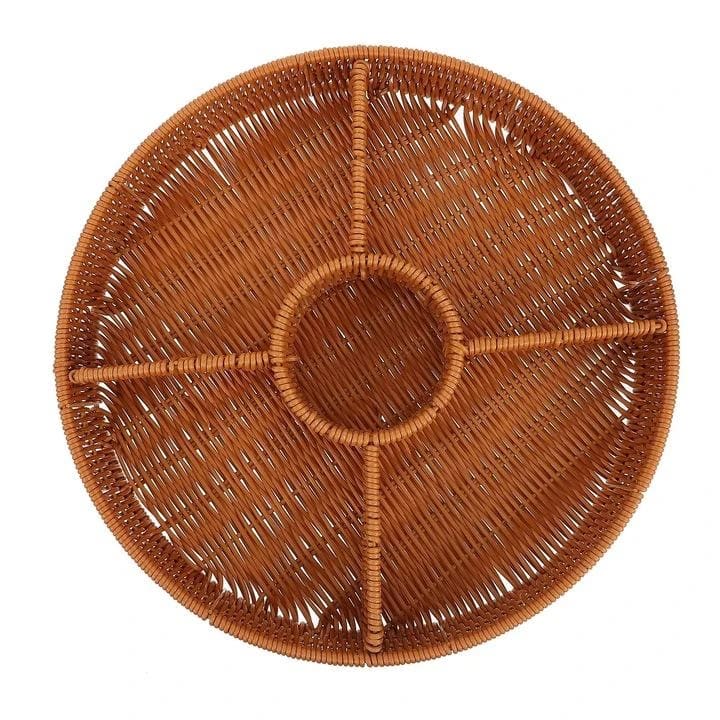 AD3 Heavy Round Shaped Polyrattan Basket with 5 Compartments & Metal Wire 37x6.5cm - Walnut Brown — view 4
