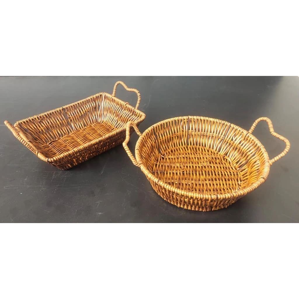 No.11 Heavy Rectangle Shaped Polyrattan Basket with Handles & Metal Wire 23x17x10cm - Walnut Brown — view 4