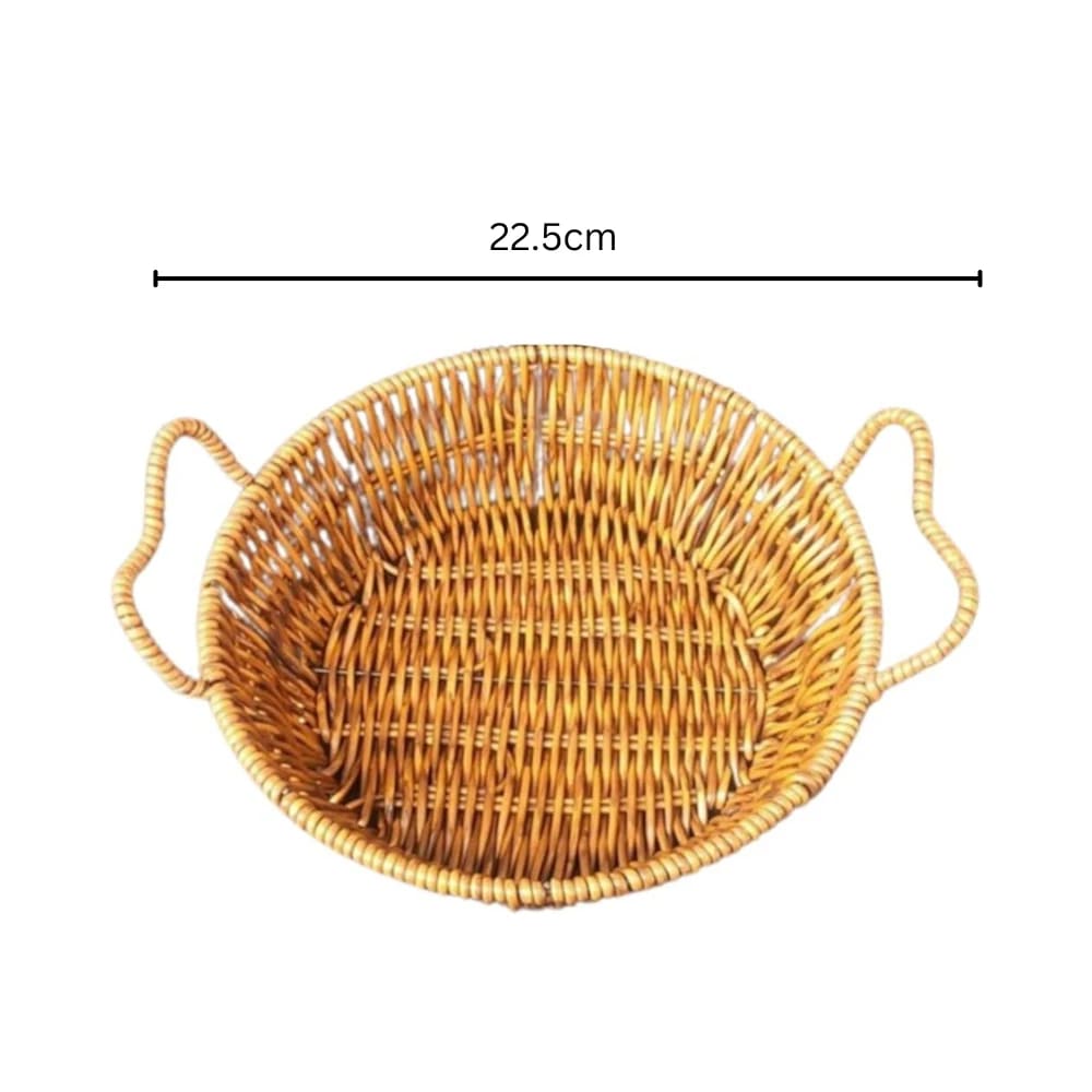No.12 Heavy Round Shaped Polyrattan Basket with Handles & Metal Wire 22x6cm - Walnut Brown — view 2