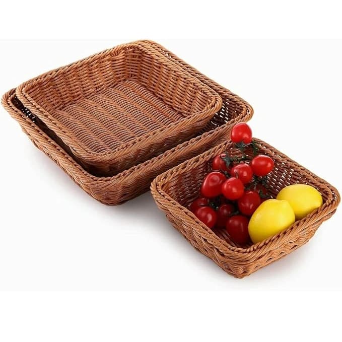 No.16 Heavy Square Shaped Polyrattan Basket with Metal Wire 24x8cm - Walnut Brown — view 6