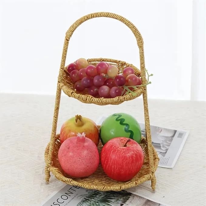No.20 Heavy Round Shaped Polyrattan Basket 2 Layer with Handle & Metal Wire 23x39cm - Walnut Brown — view 5