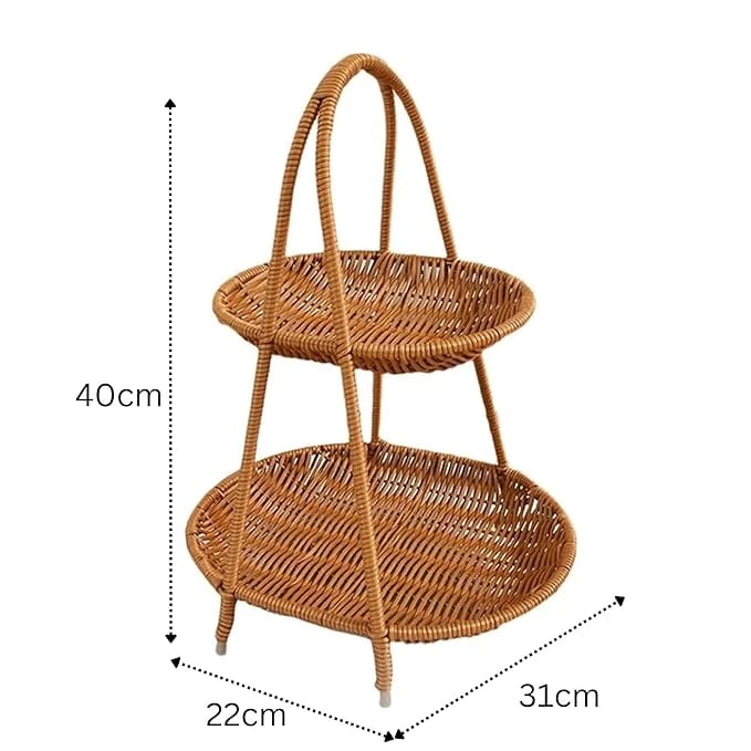 No.23 Heavy Oval Shaped Polyrattan Basket 2 Layer with Handle & Metal Wire 31x22x40cm - Walnut Brown — view 2