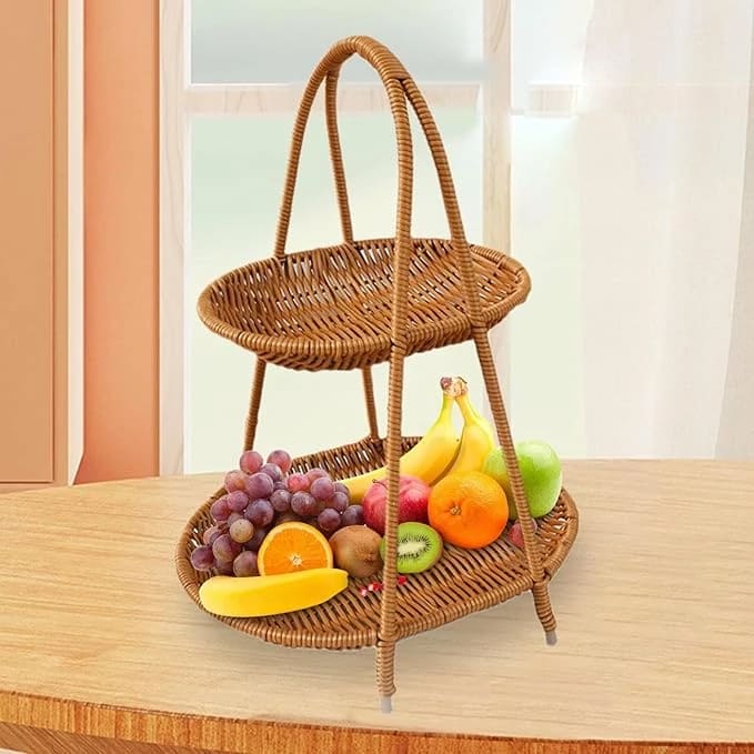 No.23 Heavy Oval Shaped Polyrattan Basket 2 Layer with Handle & Metal Wire 31x22x40cm - Walnut Brown — view 3
