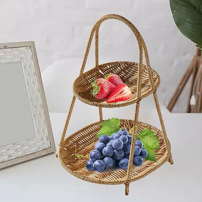 No.23 Heavy Oval Shaped Polyrattan Basket 2 Layer with Handle & Metal Wire 31x22x40cm - Walnut Brown — view 7