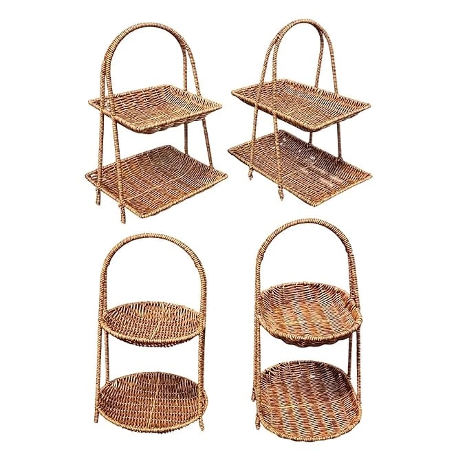 No.23 Heavy Oval Shaped Polyrattan Basket 2 Layer with Handle & Metal Wire 31x22x40cm - Walnut Brown — view 8