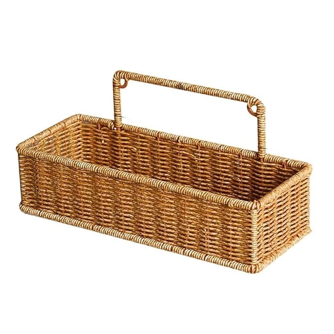 No.24 Heavy Rectangle Shaped Polyrattan Basket Multipurpose Utility Holder with Metal Wire 31.5x12x14.5cm - Walnut Brown