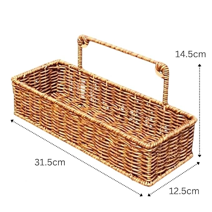 No.24 Heavy Rectangle Shaped Polyrattan Basket Multipurpose Utility Holder with Metal Wire 31.5x12x14.5cm - Walnut Brown — view 2
