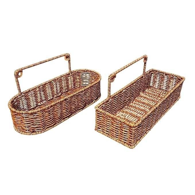 No.24 Heavy Rectangle Shaped Polyrattan Basket Multipurpose Utility Holder with Metal Wire 31.5x12x14.5cm - Walnut Brown — view 6