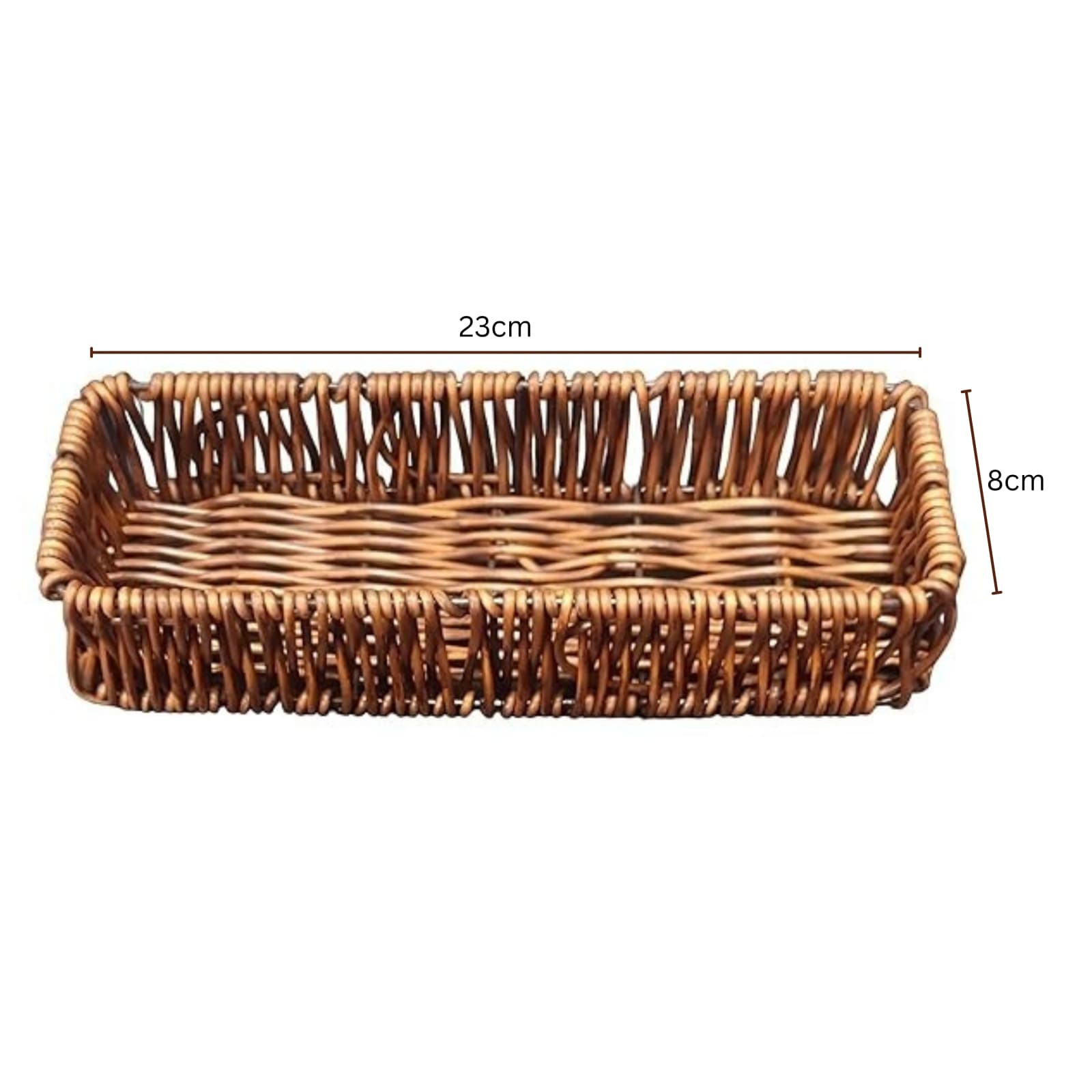 No.3 Heavy Long Rectangle Shaped Polyrattan Basket with Metal Wire 23x8x4cm - Walnut Brown — view 2