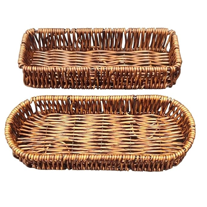 No.3 Heavy Long Rectangle Shaped Polyrattan Basket with Metal Wire 23x8x4cm - Walnut Brown — view 4