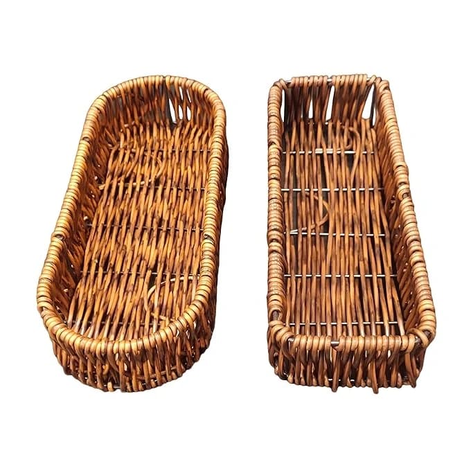 No.3 Heavy Long Rectangle Shaped Polyrattan Basket with Metal Wire 23x8x4cm - Walnut Brown — view 5