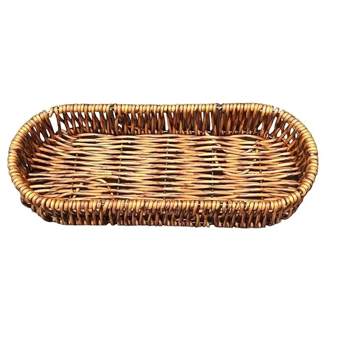 No.4 Heavy Long Oval Shaped Polyrattan Basket with Metal Wire 24x9x4cm - Walnut Brown