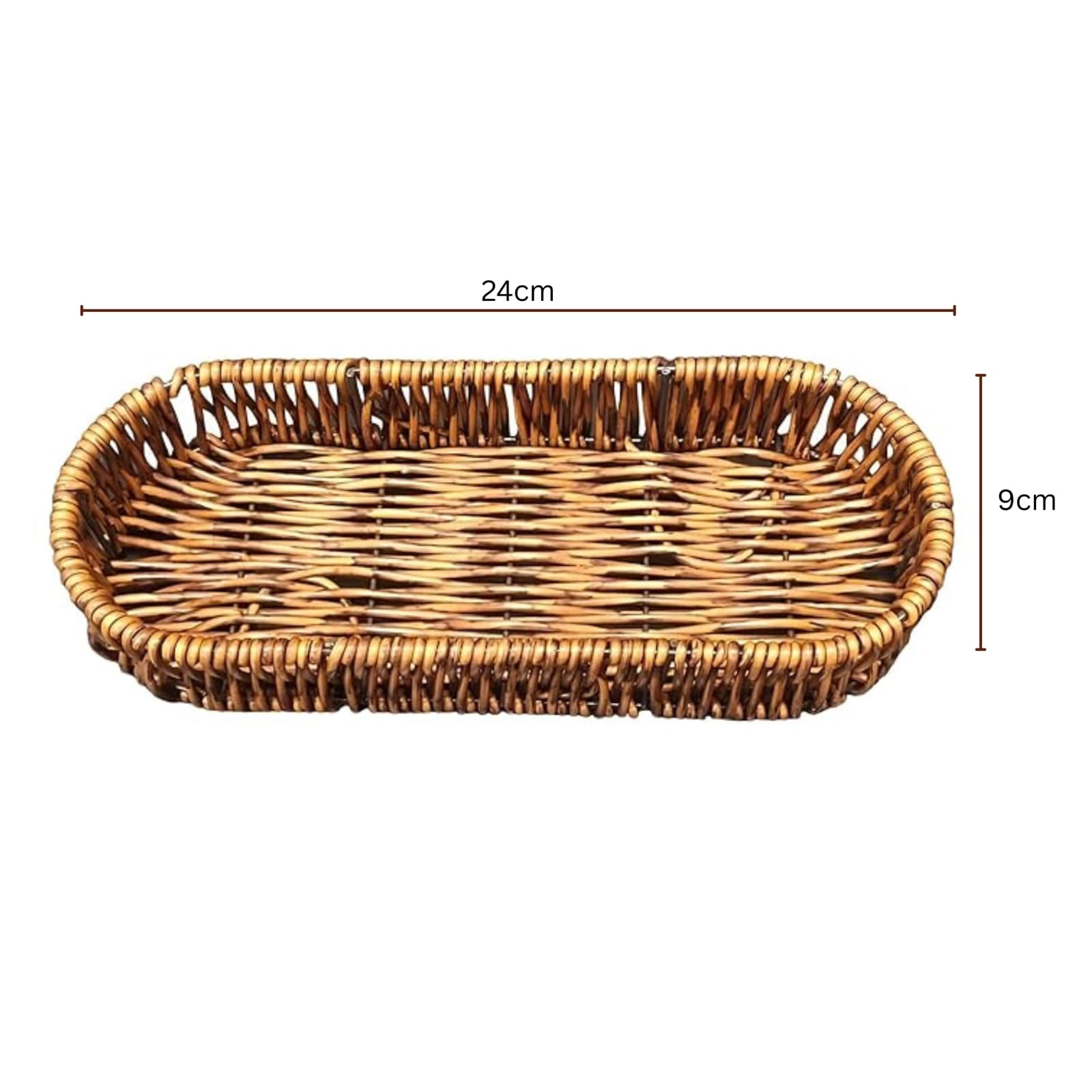 No.4 Heavy Long Oval Shaped Polyrattan Basket with Metal Wire 24x9x4cm - Walnut Brown — view 2