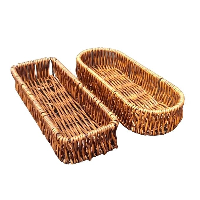 No.4 Heavy Long Oval Shaped Polyrattan Basket with Metal Wire 24x9x4cm - Walnut Brown — view 3