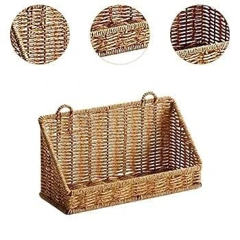 Heavy L-Shaped Polyrattan Basket Multipurpose Utility Holder with Metal Wire - Walnut Brown — view 4