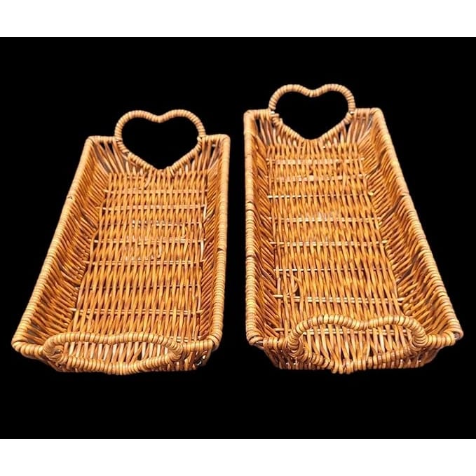 Heavy Rectangle Shaped Polyrattan Basket with Heart Shaped Handles & Metal Wire - Walnut Brown — view 5