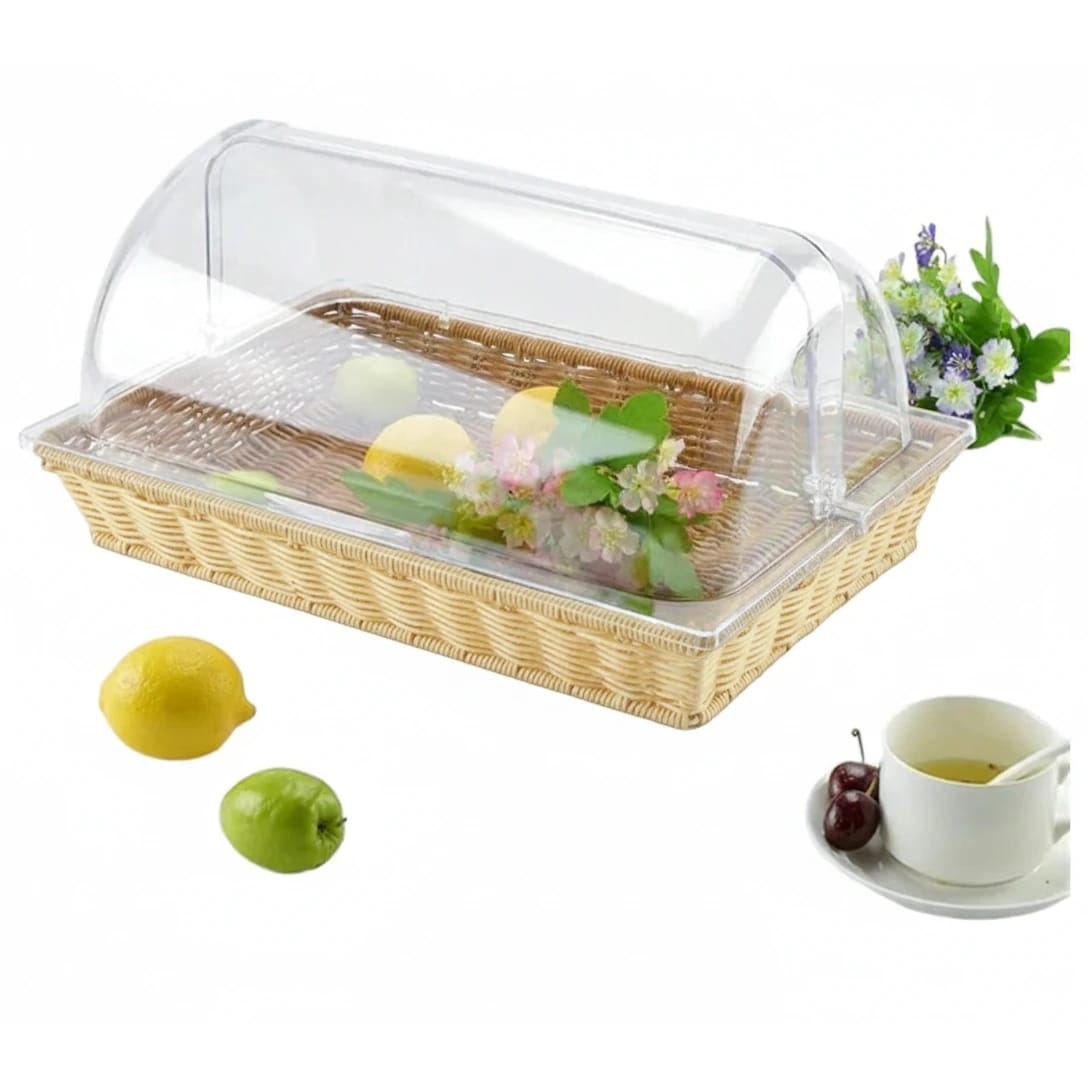 Heavy Rectangle Shaped Polyrattan Basket with PC Roll Top Lid (1/1 Full Size) & Metal Wire - 53x32x8cm — view 3