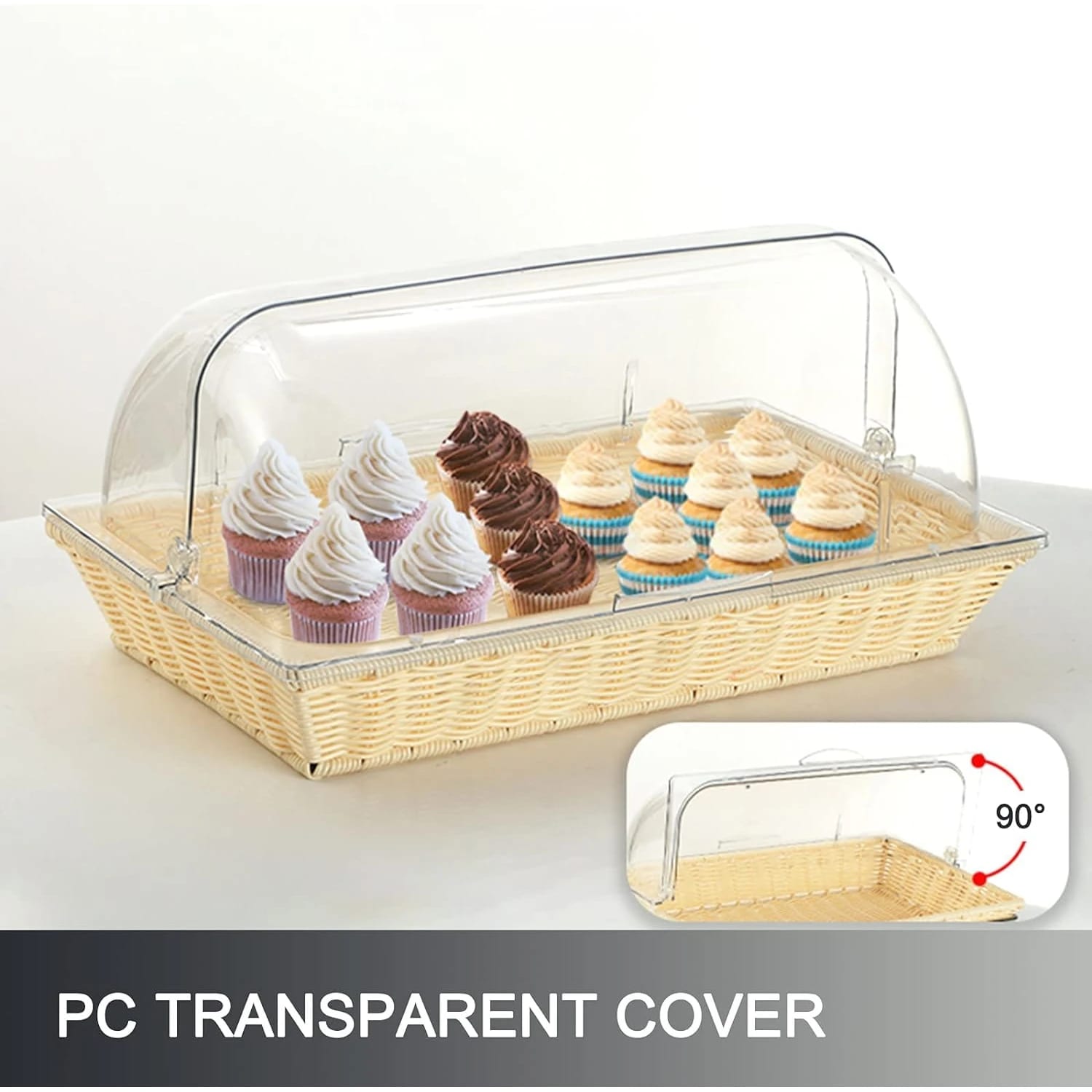 Heavy Rectangle Shaped Polyrattan Basket with PC Roll Top Lid (1/1 Full Size) & Metal Wire - 53x32x8cm — view 4