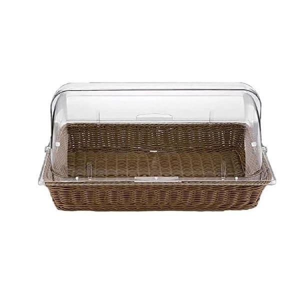 Heavy Rectangle Shaped Polyrattan Basket with PC Roll Top Lid (1/1 Full Size) & Metal Wire - 53x32x8cm