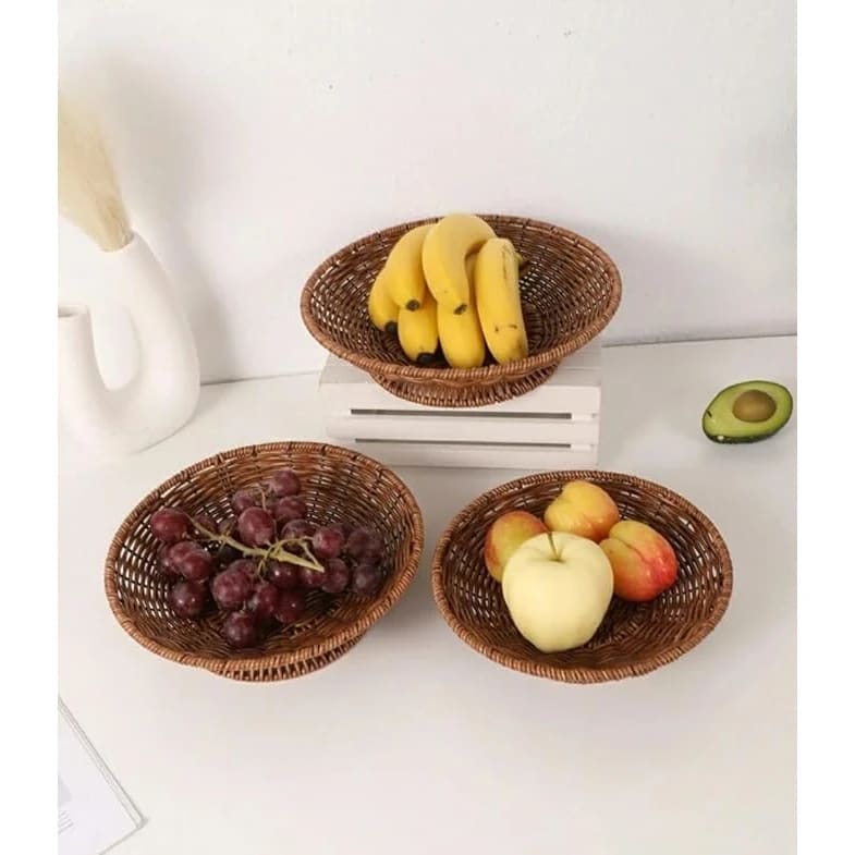 Heavy Round Shaped Polyrattan Basket with Base Stand & Metal Wire - Walnut Brown — view 3