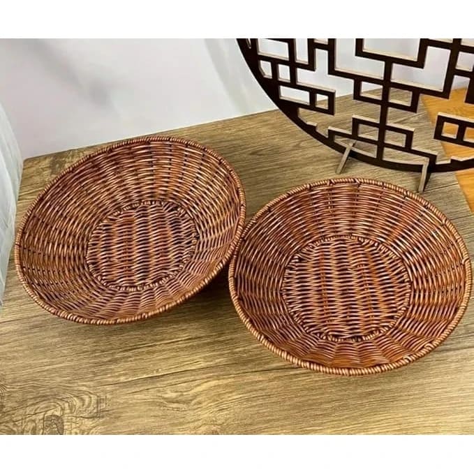 Heavy Round Shaped Polyrattan Basket with Base Stand & Metal Wire - Walnut Brown — view 5